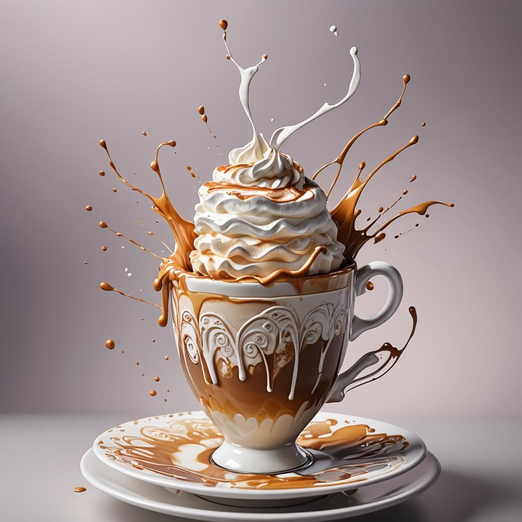 Dancing Ballerina Latte: Hyperrealistic Splash Art