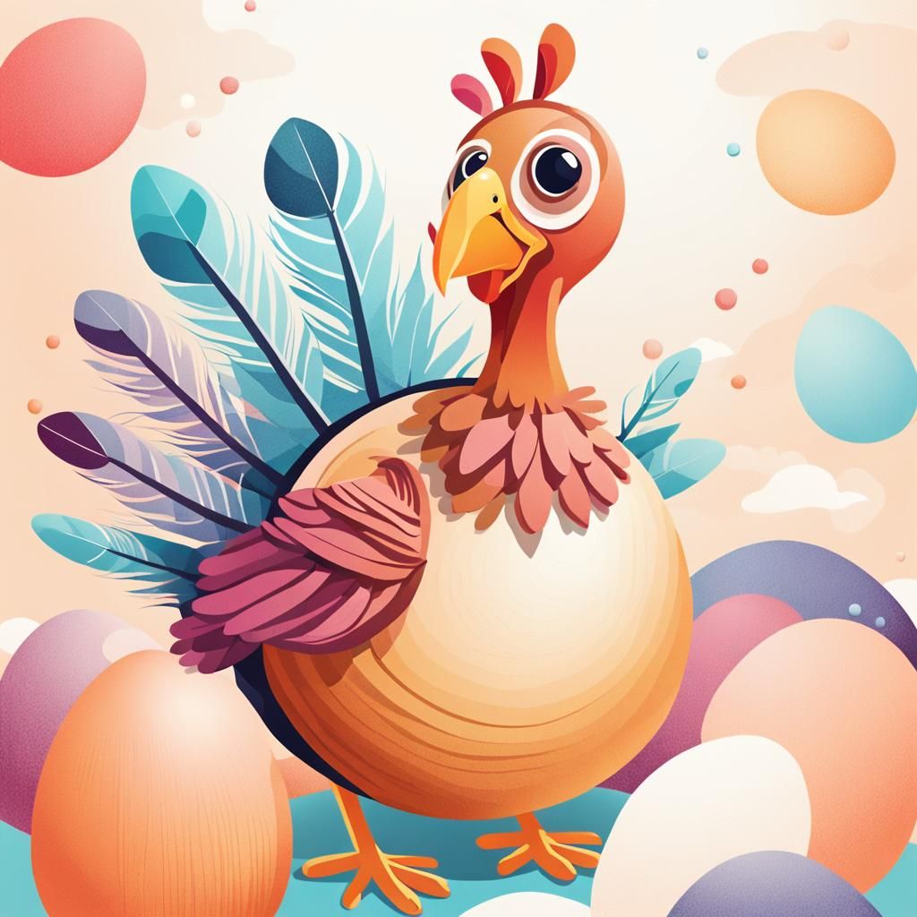 Cute Turkey on Egg: 2D Vector Illustration