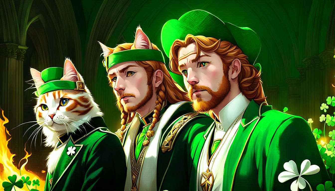 St. Patrick's Day Cats and Trinity in Anime Style