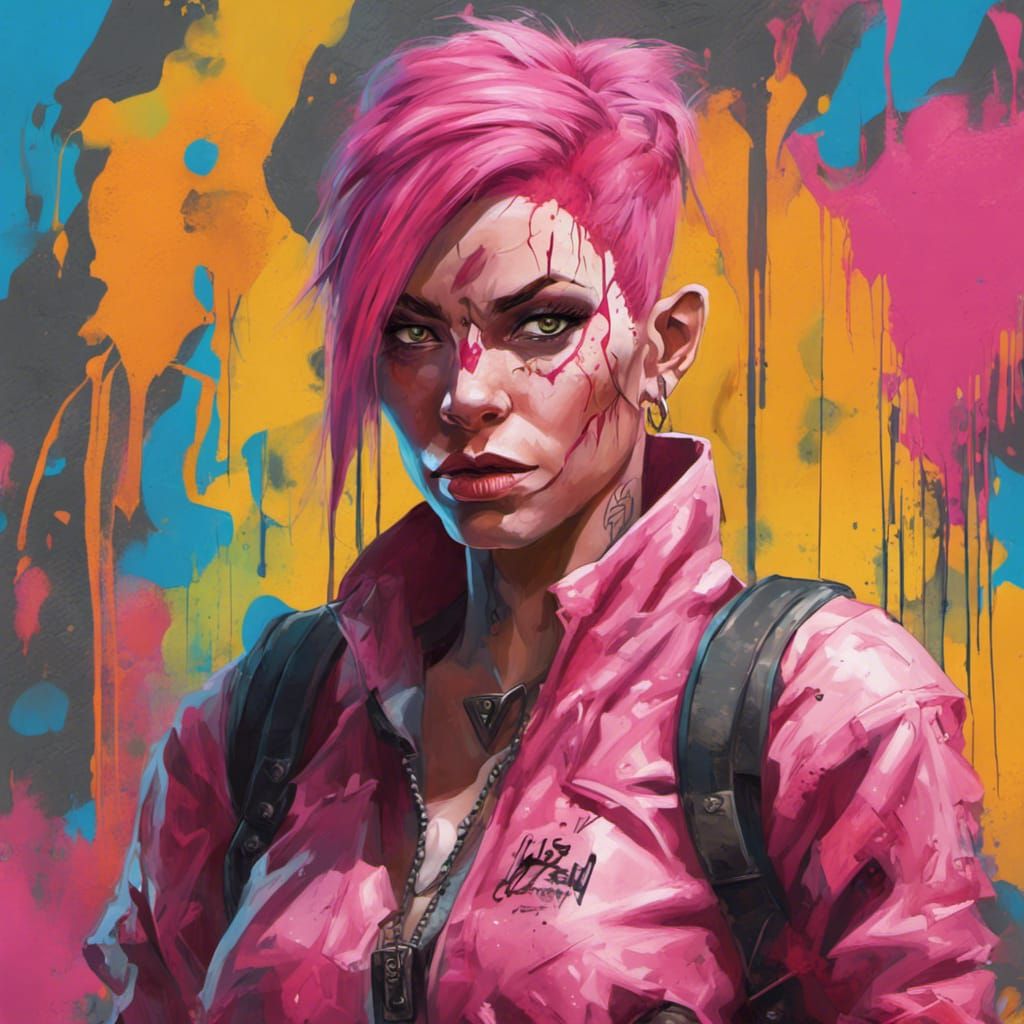 Half-Orc Woman in Pink: Graffiti Splash Art