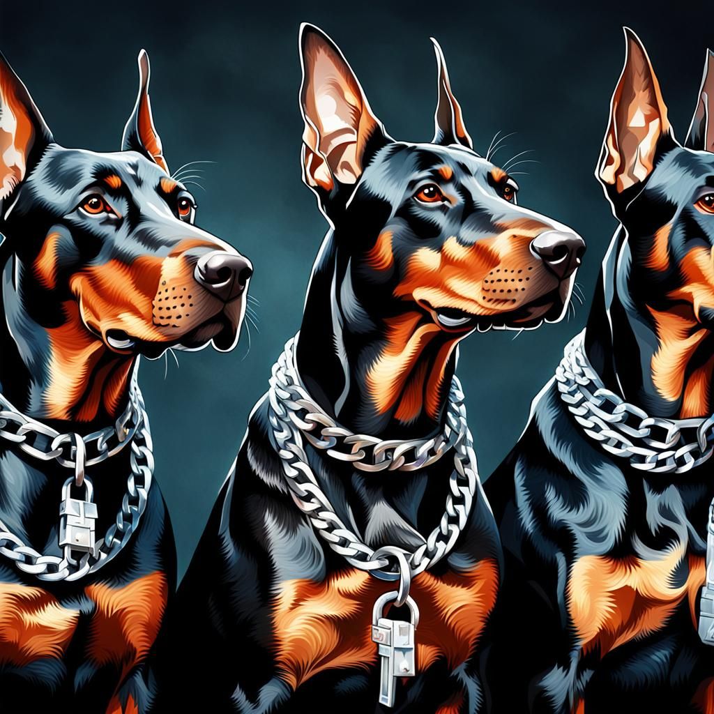 Dobermans with Diamond Chains in Urban Setting