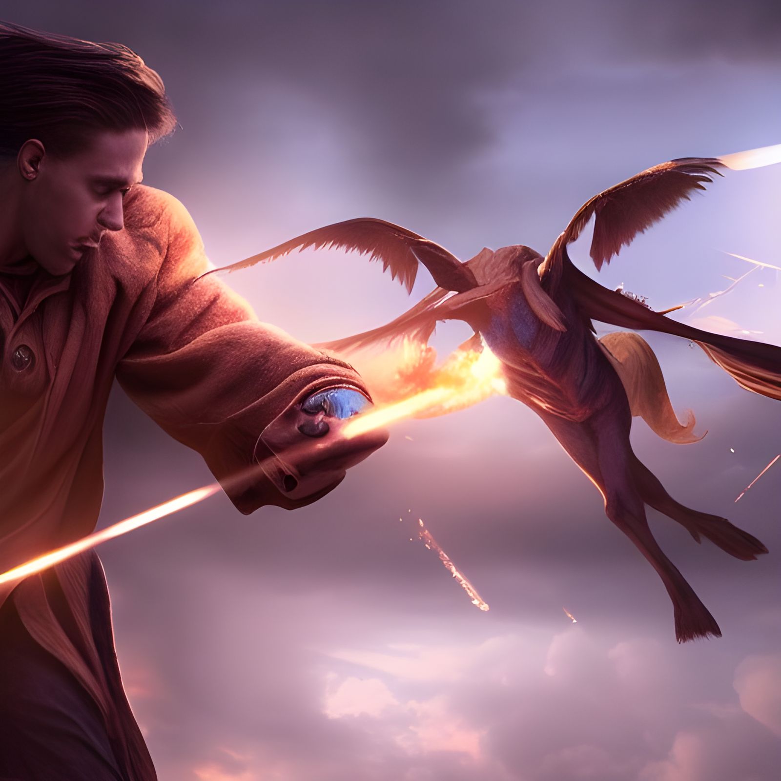 Wizard in Epic Battle: Hyper-Realistic Matte Painting