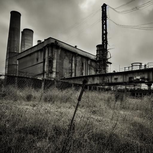 Ominous Industrial Landscape with Abandoned Power Plant