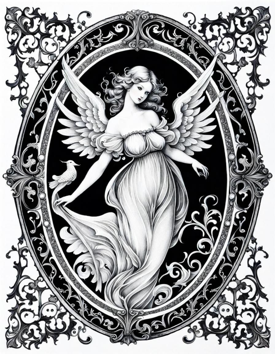 Gothic Angel Ornament in Baroque Art Nouveau Style