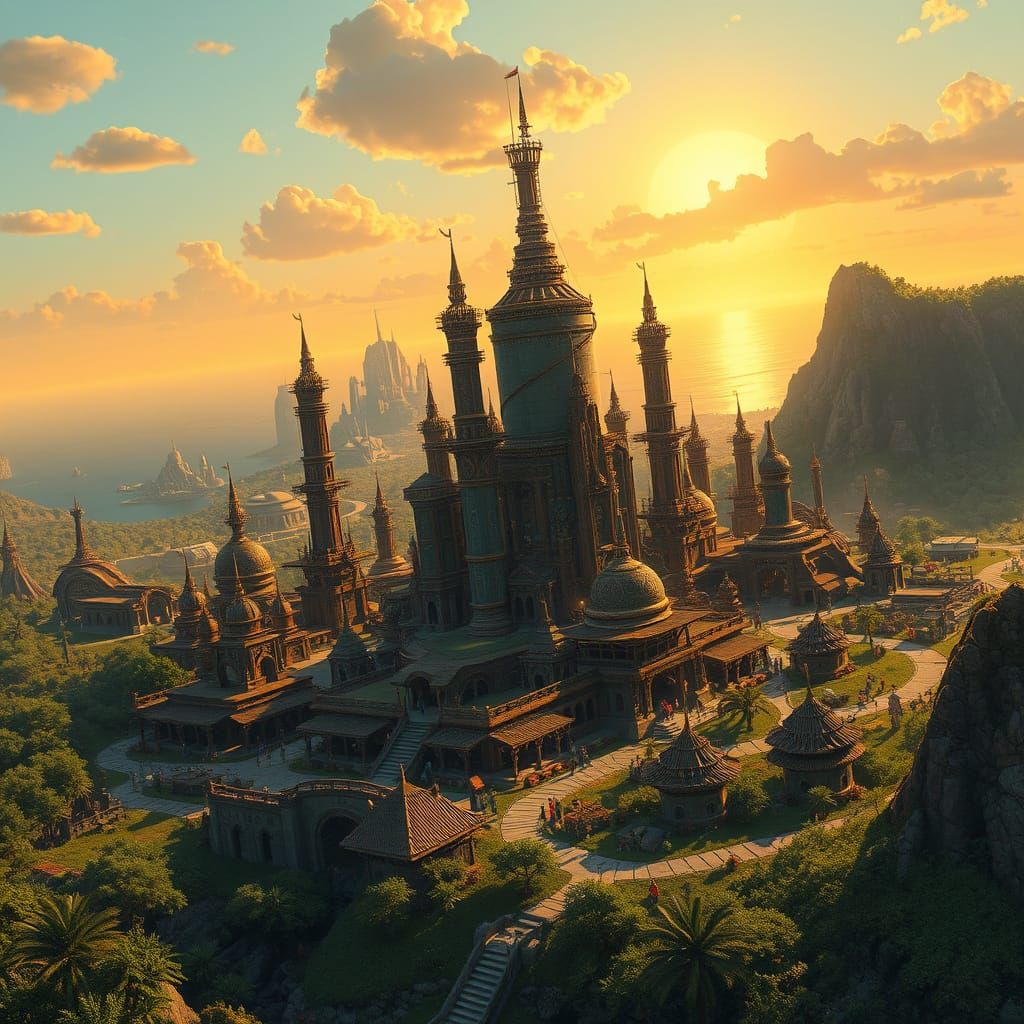 Sci-Fi African City with Organic Architecture in Sunset Ligh...