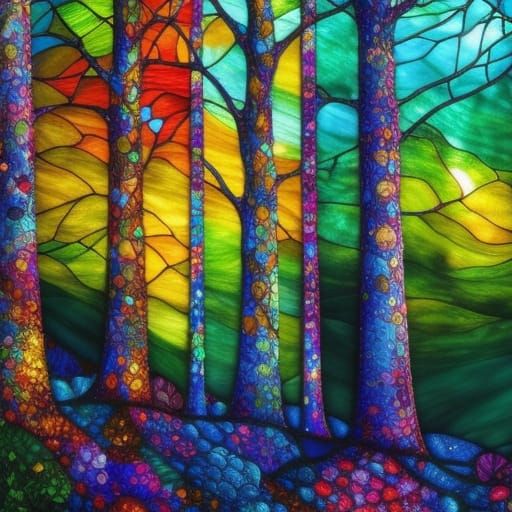 Rainbow Tree in Stained Glass Style
