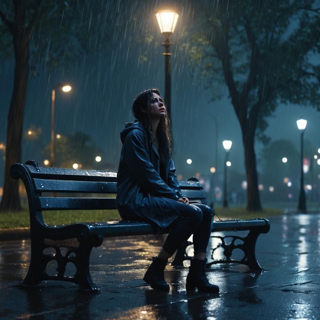 Crying Woman in Rain: Cinematic Digital Painting