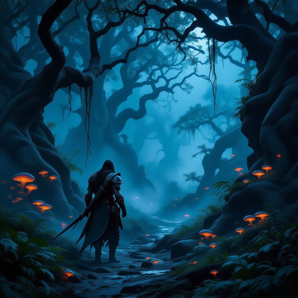 Warrior in Ancient Forest Twilight