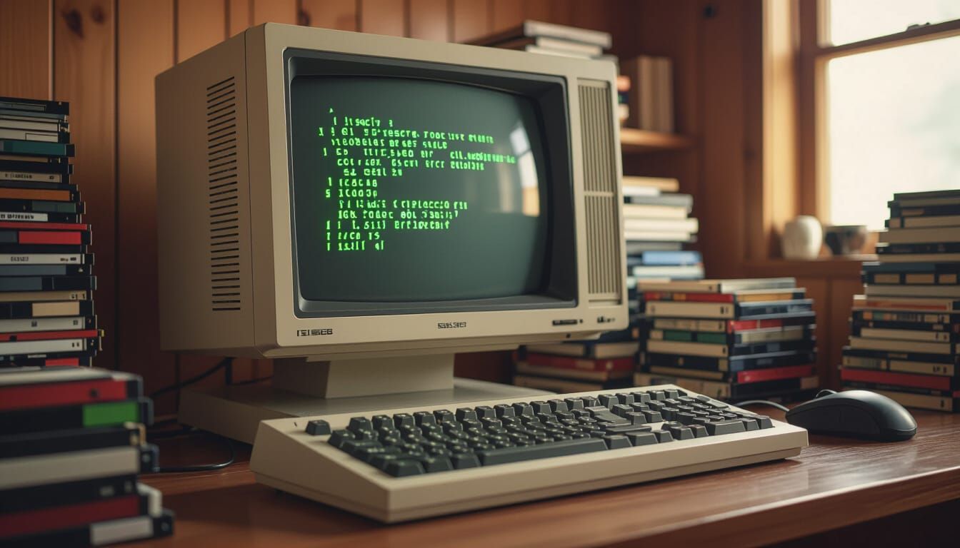 1980s Personal Computer with Glowing Green Text
