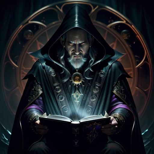 Evil Wizard Casting Dark Magic, Detailed Fantasy Art
