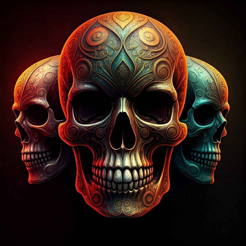 Ornate Skulls with Mystical Runes, Fantasy Concept Art