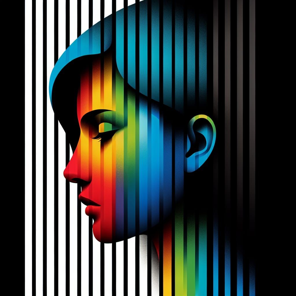 Colorful Silhouette Face Against Striped Background