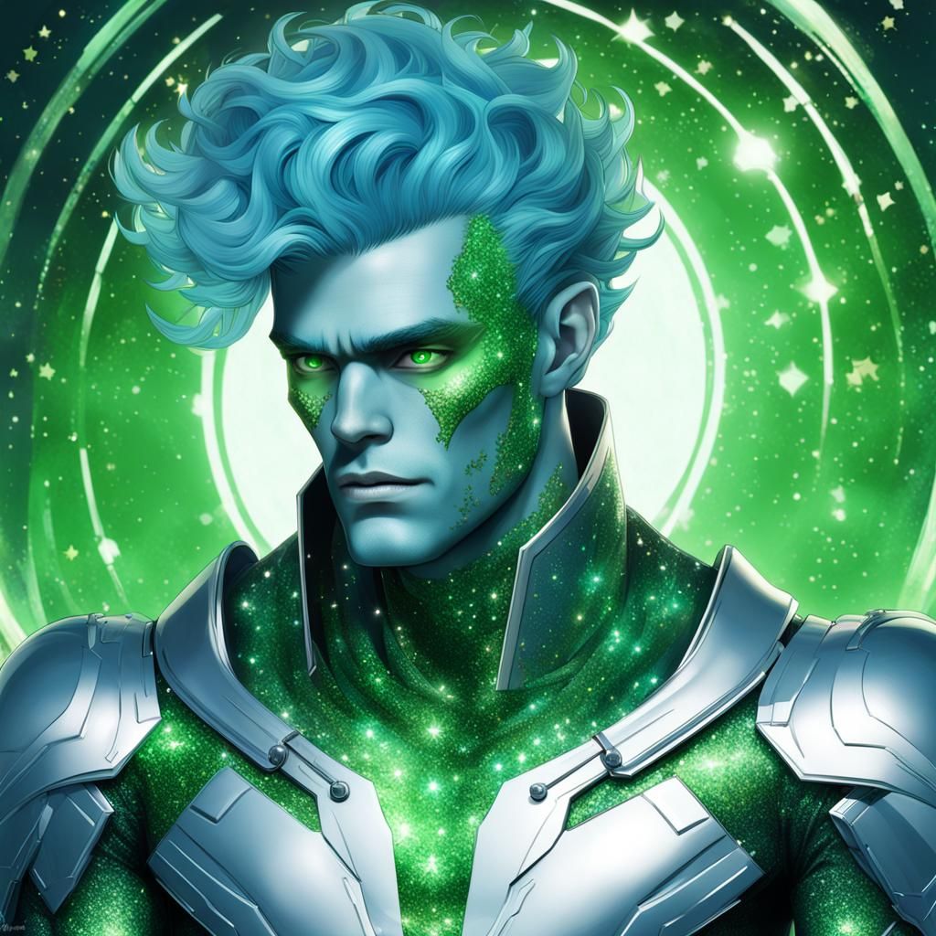 Blue Alien Man in Rococo Planetary Romance