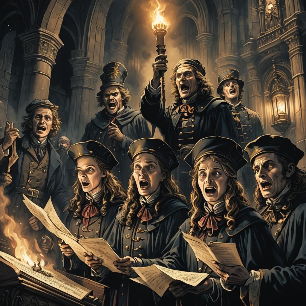 Eerie Christmas Carolers in Gothic Kingdom, Dark Fantasy