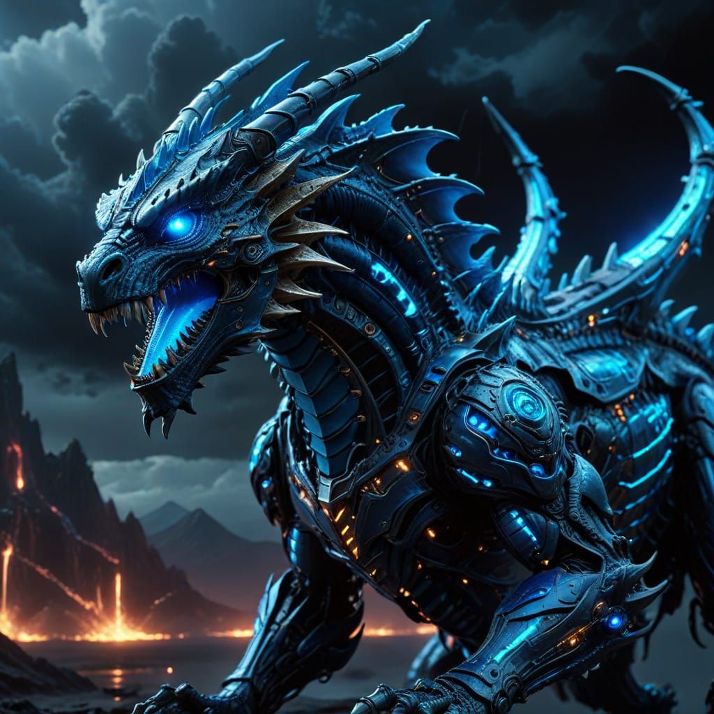 Cyberpunk Alien Dragon in Neon Hues