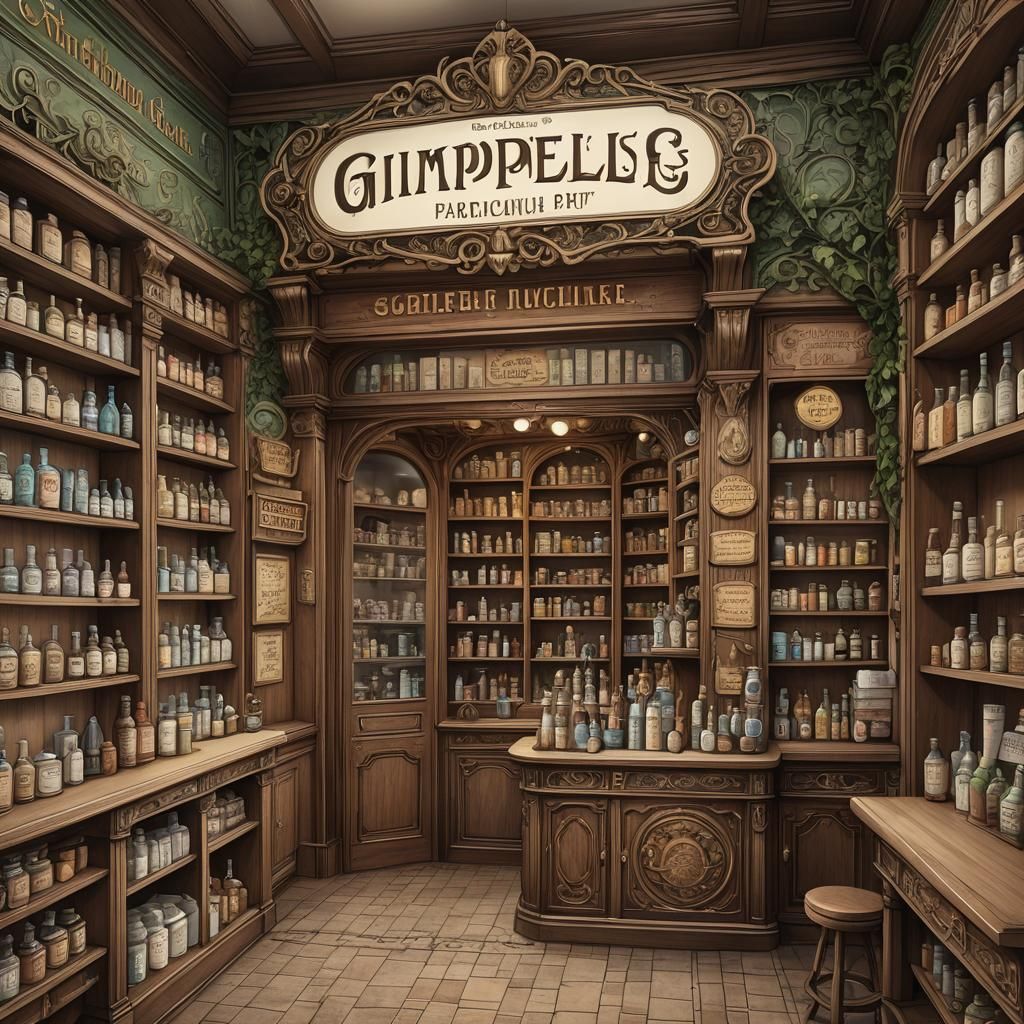 Steampunk Art Nouveau Pharmacy Illustration