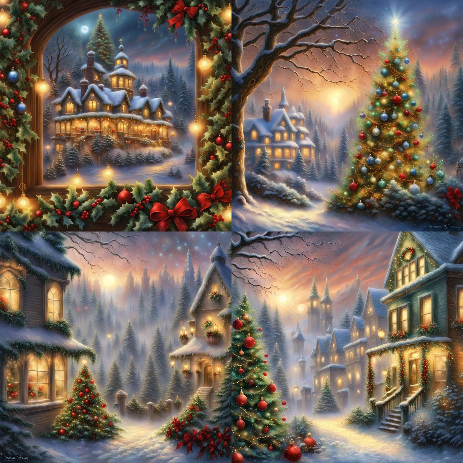 Festive Holly Boughs with Christmas Lights