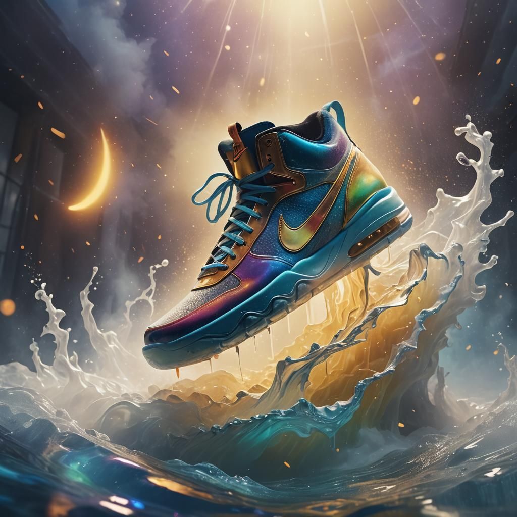 Glowing Nike Shoe in Ethereal Mist: Fantasy Art