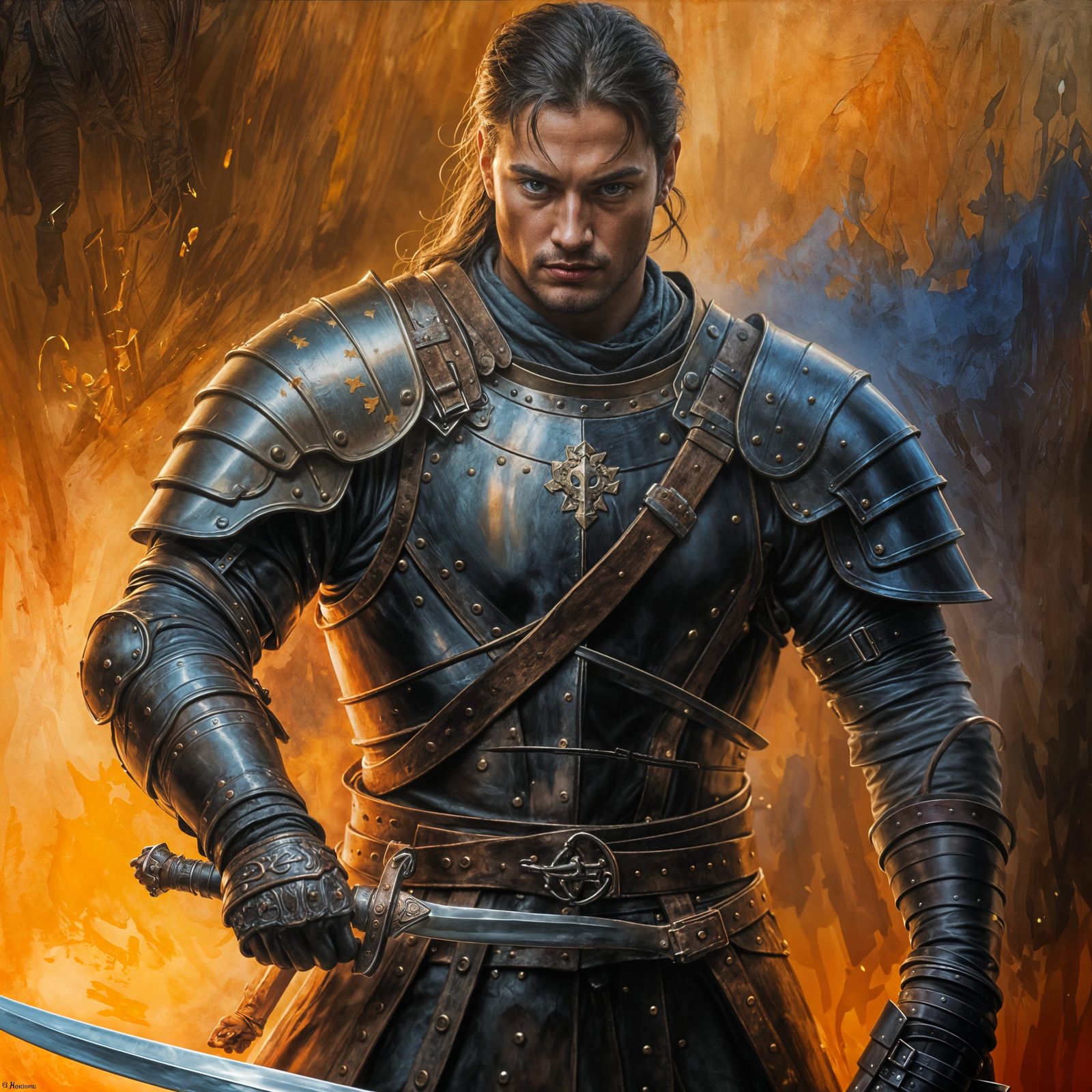 Warrior with Sword in Watercolour Style