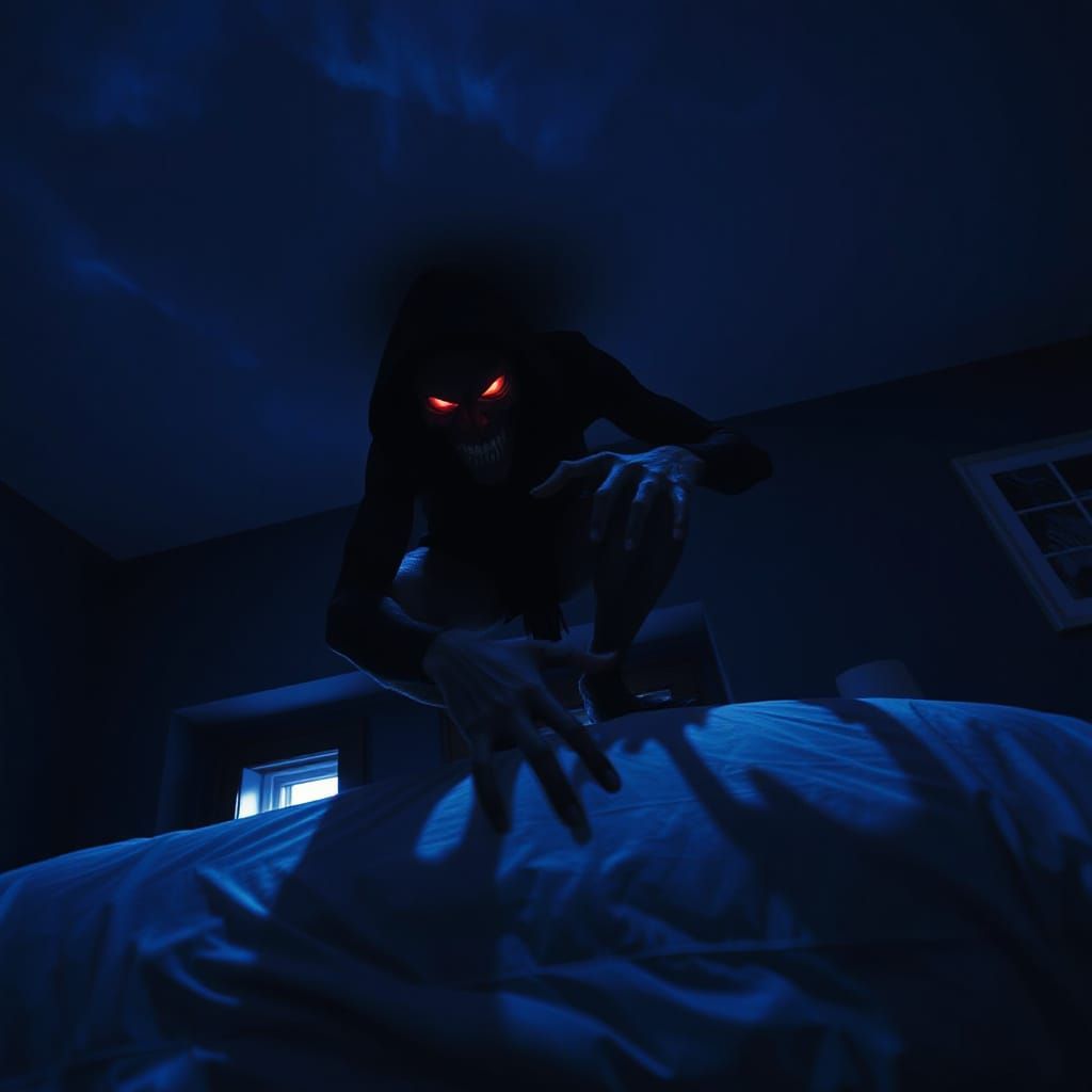 Mysterious Shadow Entity on a Midnight Ceiling