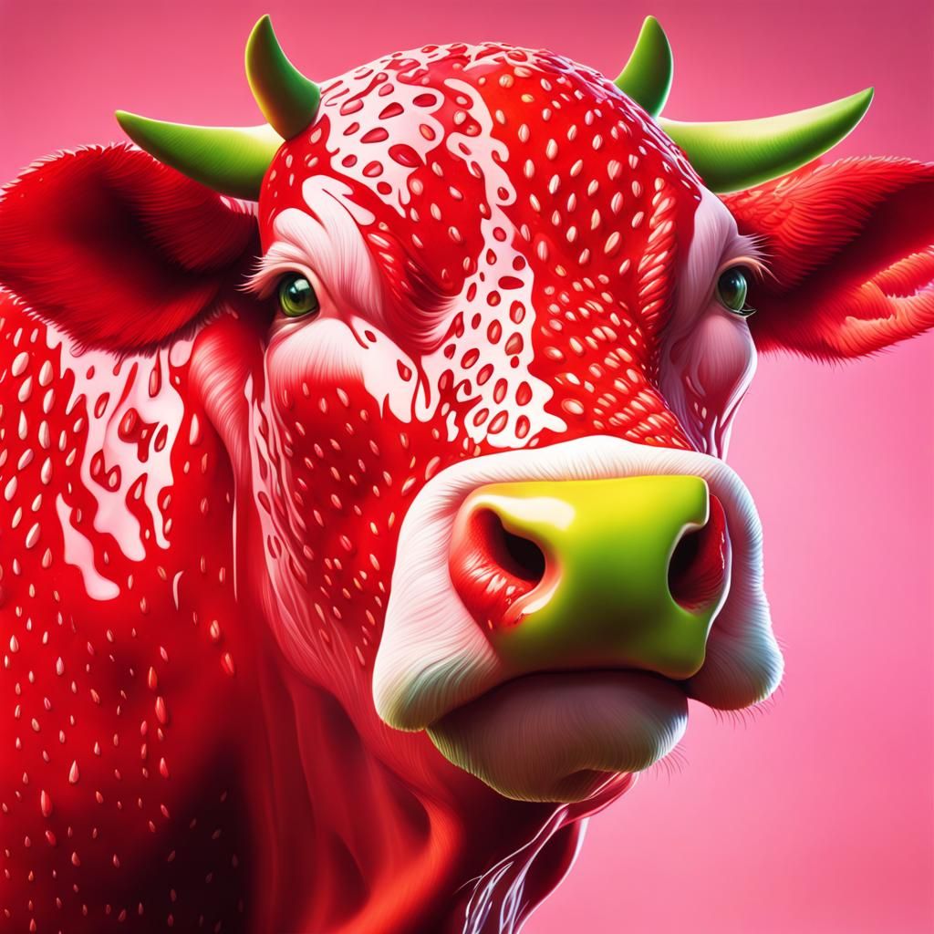 Hyperrealistic Strawberry Cow Splash Art