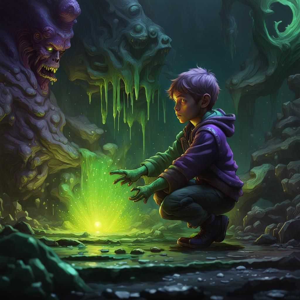 Green Goo Controls Boy: Dark Fantasy Concept Art