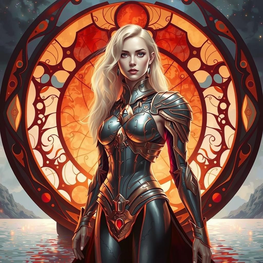 Futuristic Art Nouveau Woman in Amber Armor