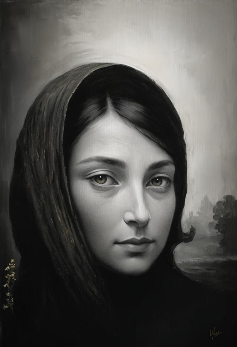 Mona Lisa in Impressionist Landscape with Yellow Flower