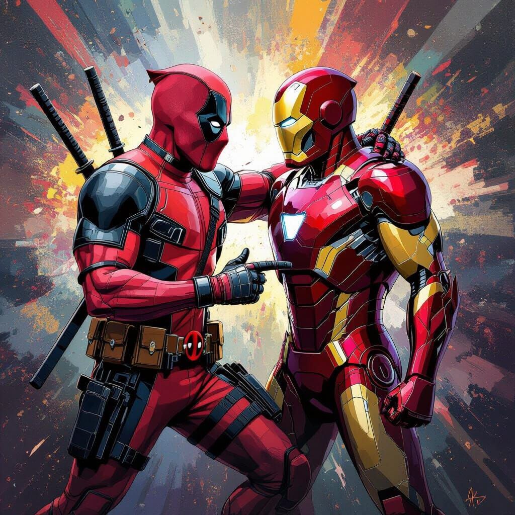Deadpool and Ironman in Dynamic Abstract Action