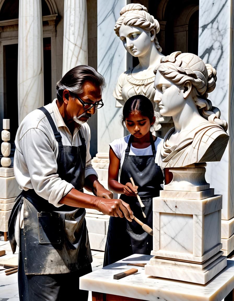 Sculptor Master and Apprentice at Work