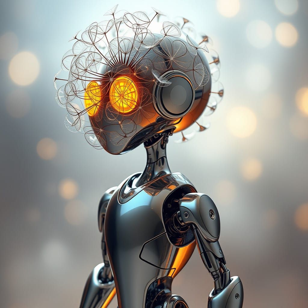 Whimsical Futuristic Robot Grants Wishes in Ethereal Glow