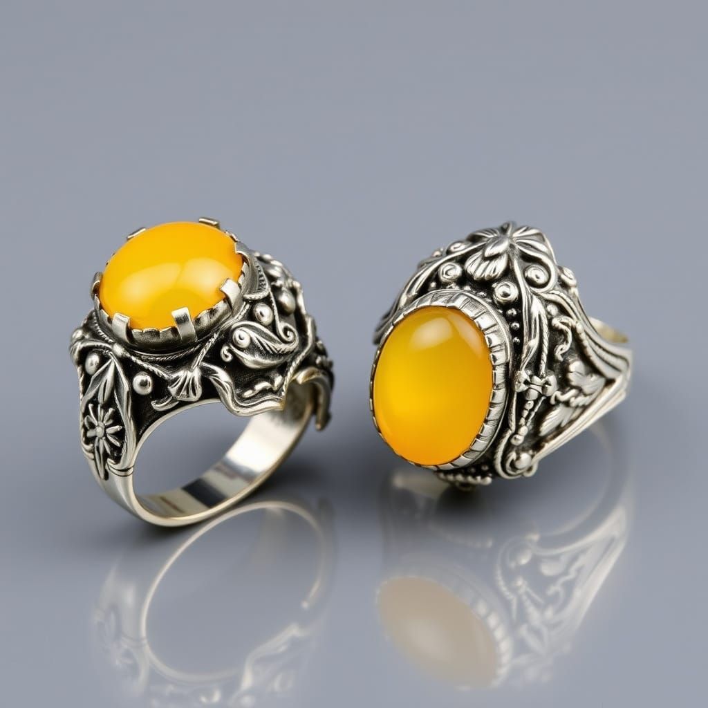 Elegant Silver Rings with Vibrant Yellow Agate