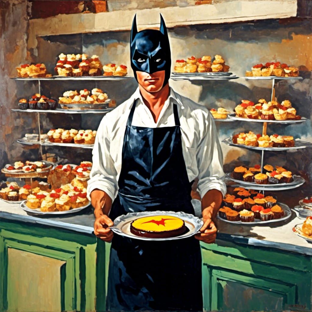 Christian Bale at 1950s Bake Sale with Batman Cake