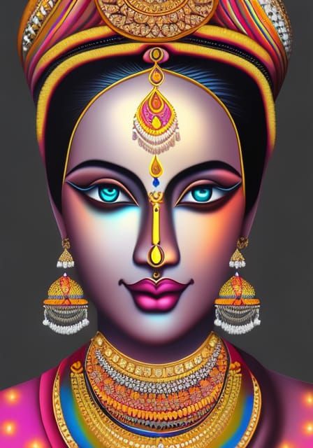 Colorful Indian Women in Digital Airbrush Art