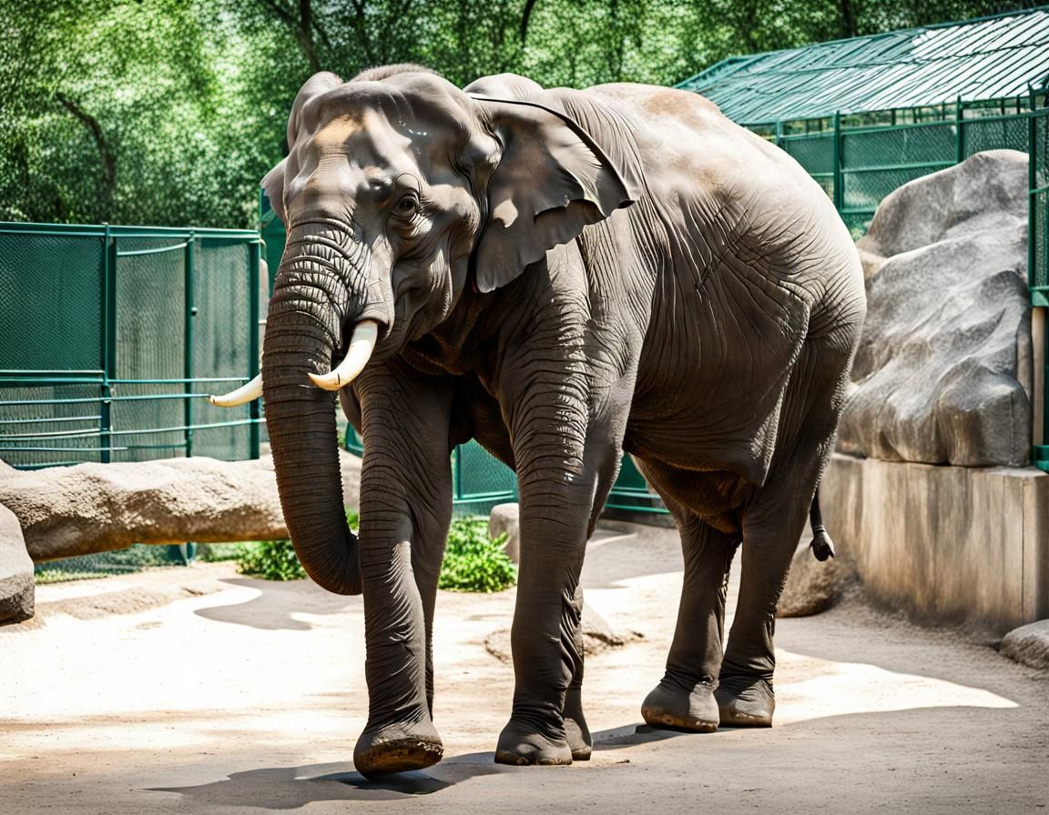 Elephant in Zoo Enclosure: AI Generated Image
