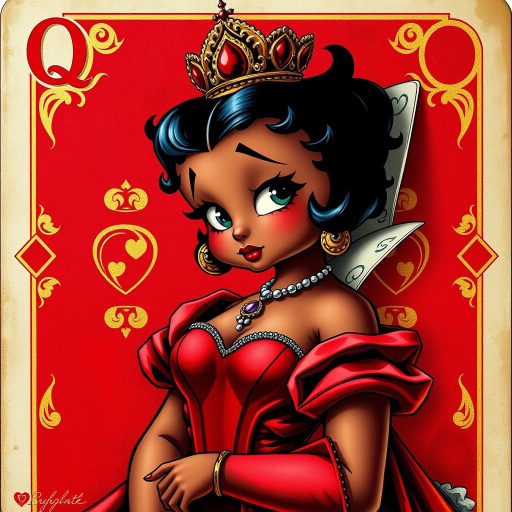 African American Queen of Hearts Betty Boop Card Art