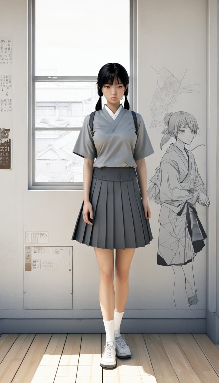 Gritty Digital Manga Illustration of Teenage Girl in Grunge ...