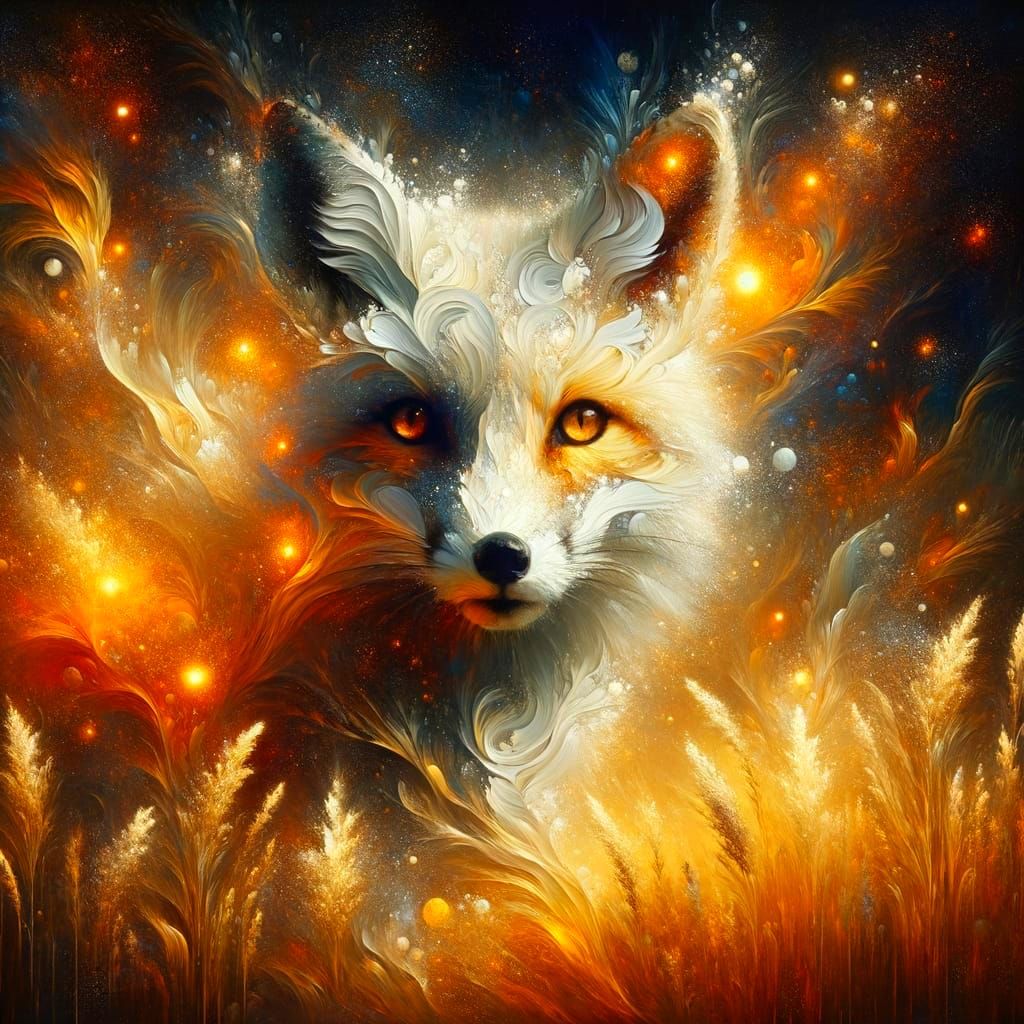 White Fox in Golden Grass, Fantasy Surrealism