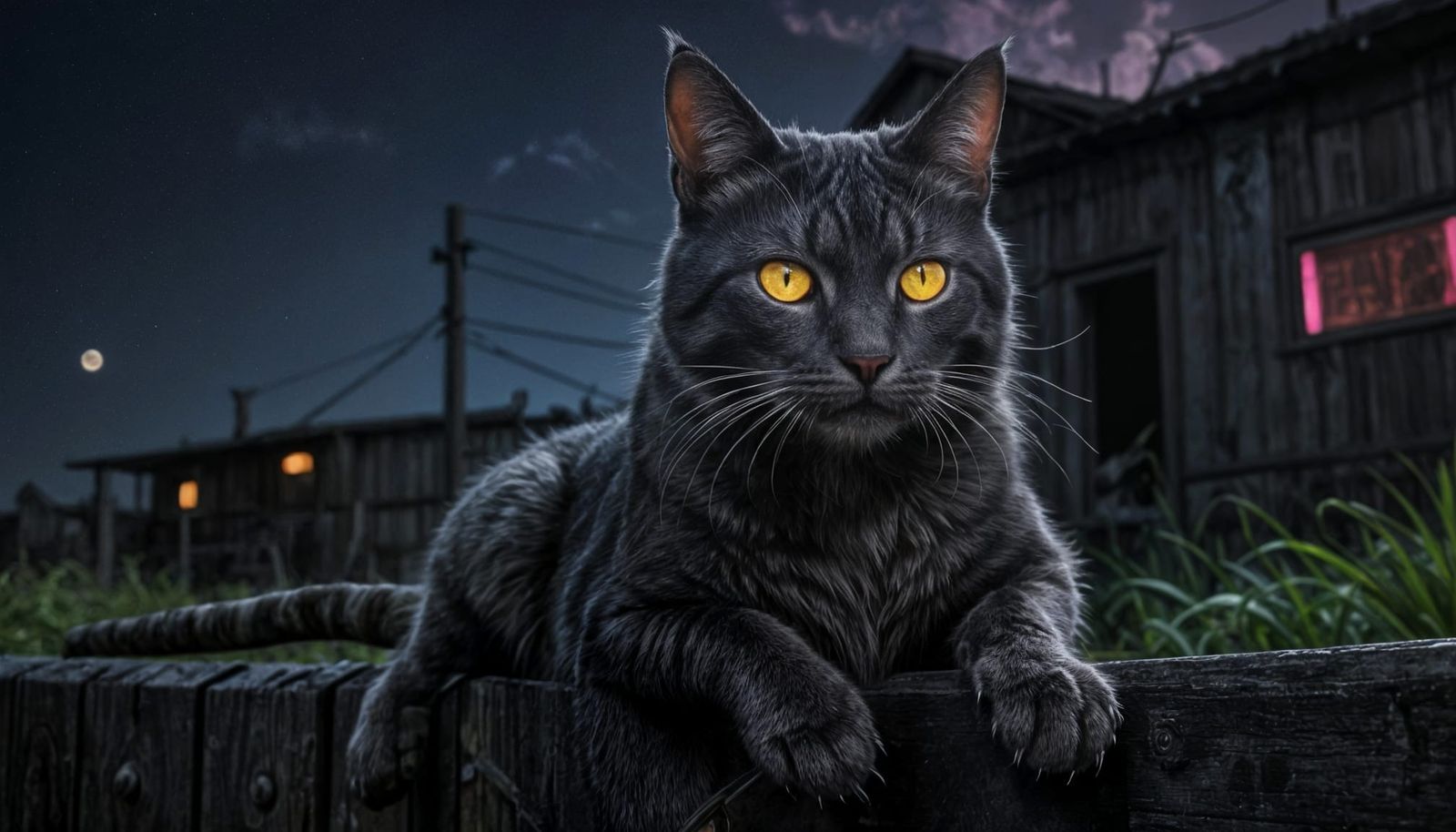 Cyberpunk Cat Lounging in Moonlight