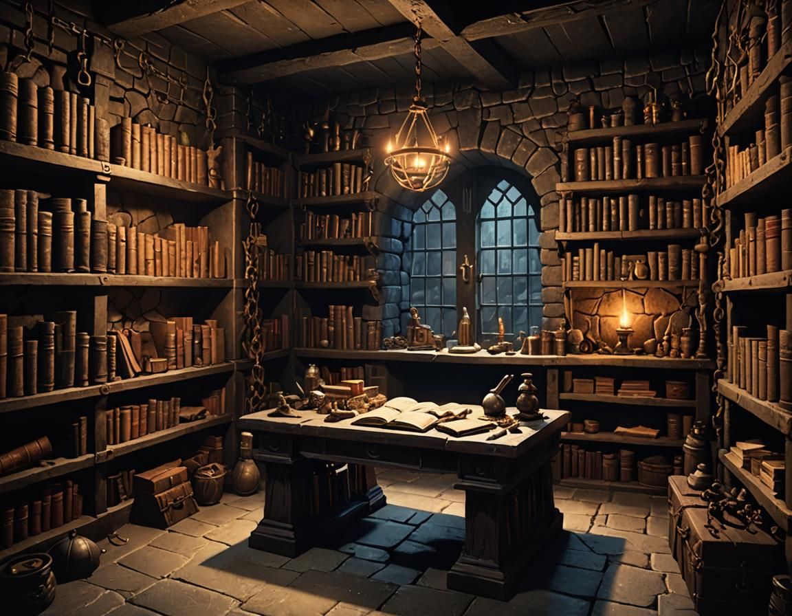 Mysterious Wizard's Chamber in Stone Dungeon