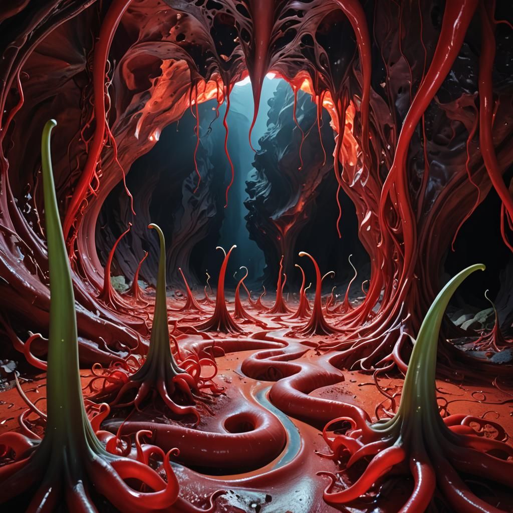 Surrealist Cavern of Red Antennae in Fauvist Colors