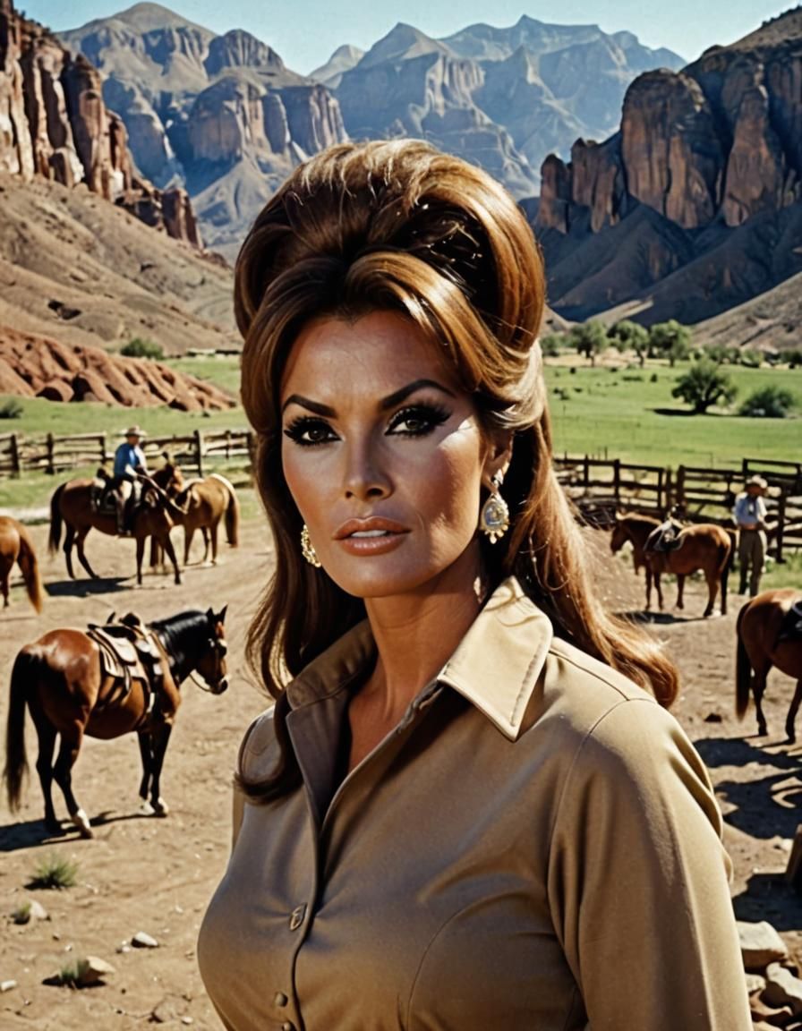 Raquel Welch at Dude Ranch in 1960s Style