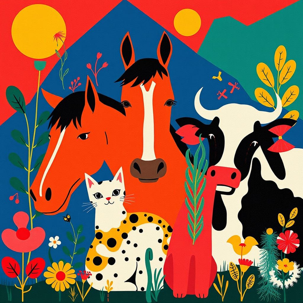 Whimsical Menagerie in Vibrant Geometric Style