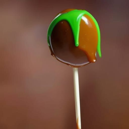 Caramel dripping off a green lollipop