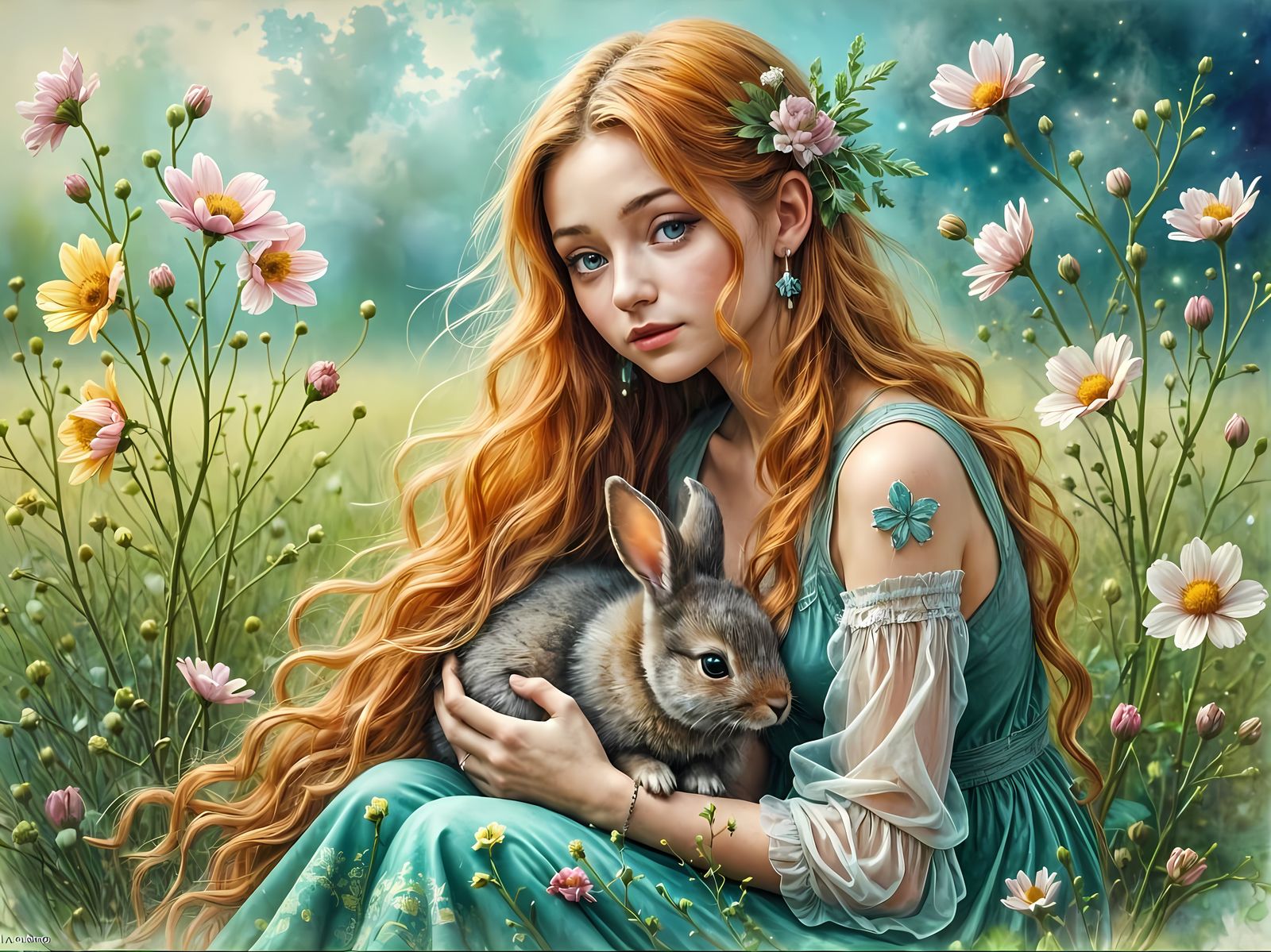 Femme avec lapin