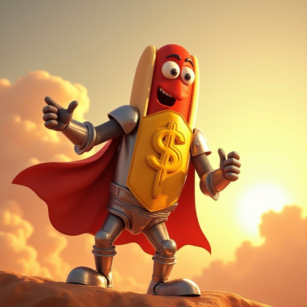 Vibrant Hot Dog Knight in Shining Armor