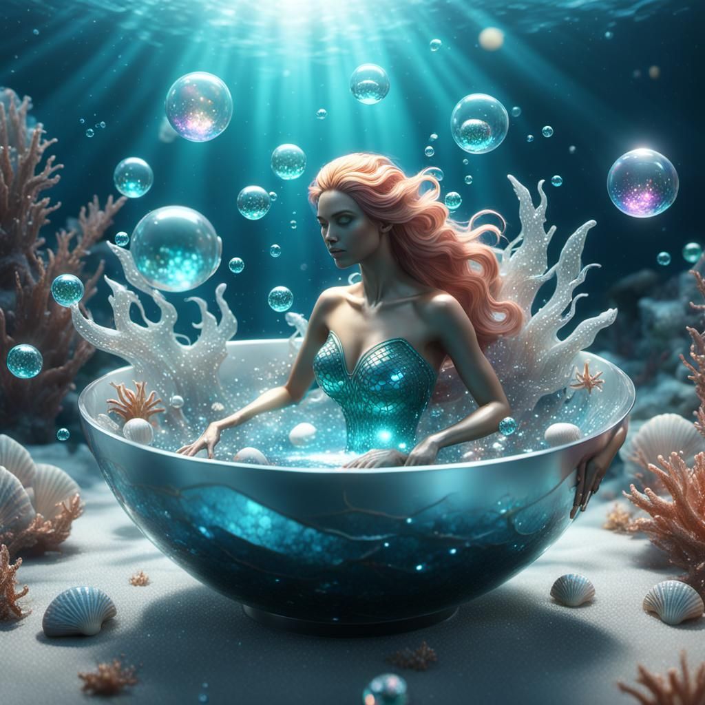 Surreal Mermaid Meditating in Magical Bowl