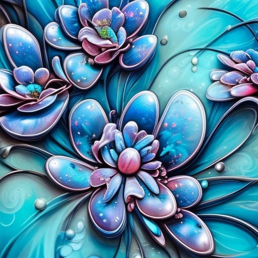 Blue Opal Flowers in Graffiti Art Style