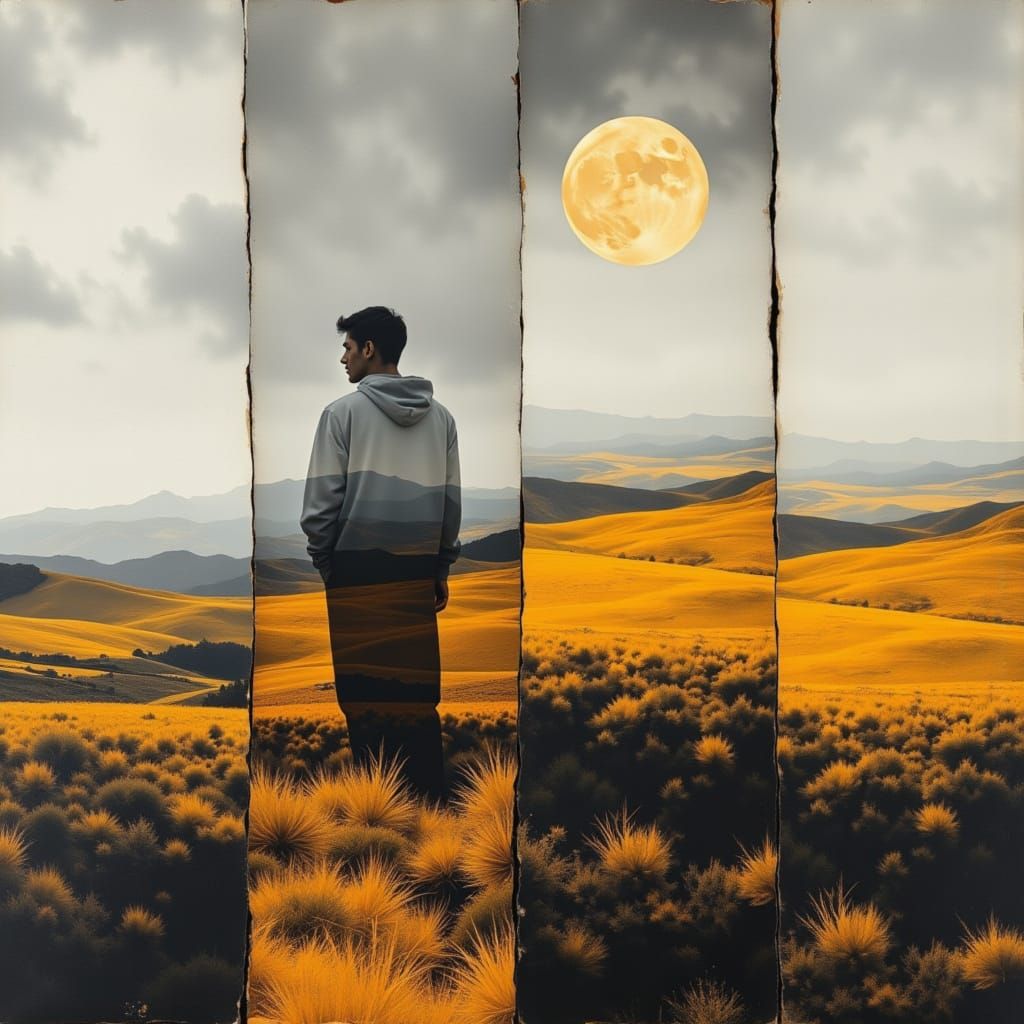 Surreal Fragmented Portrait in Overlapping Panels