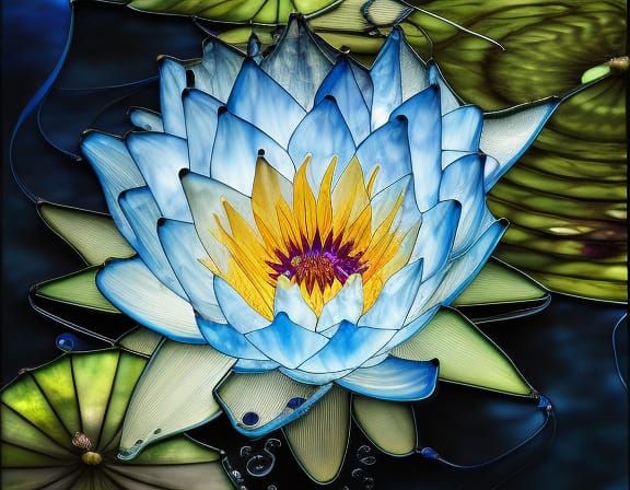 Emerald Stained Glass Water Lily Digital Art
